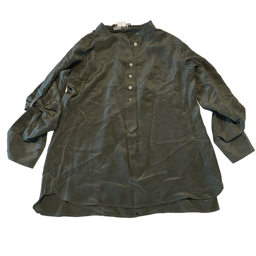 Fifteen Twenty Green 100% Silk Long Sleeve Shirt Women's Small S